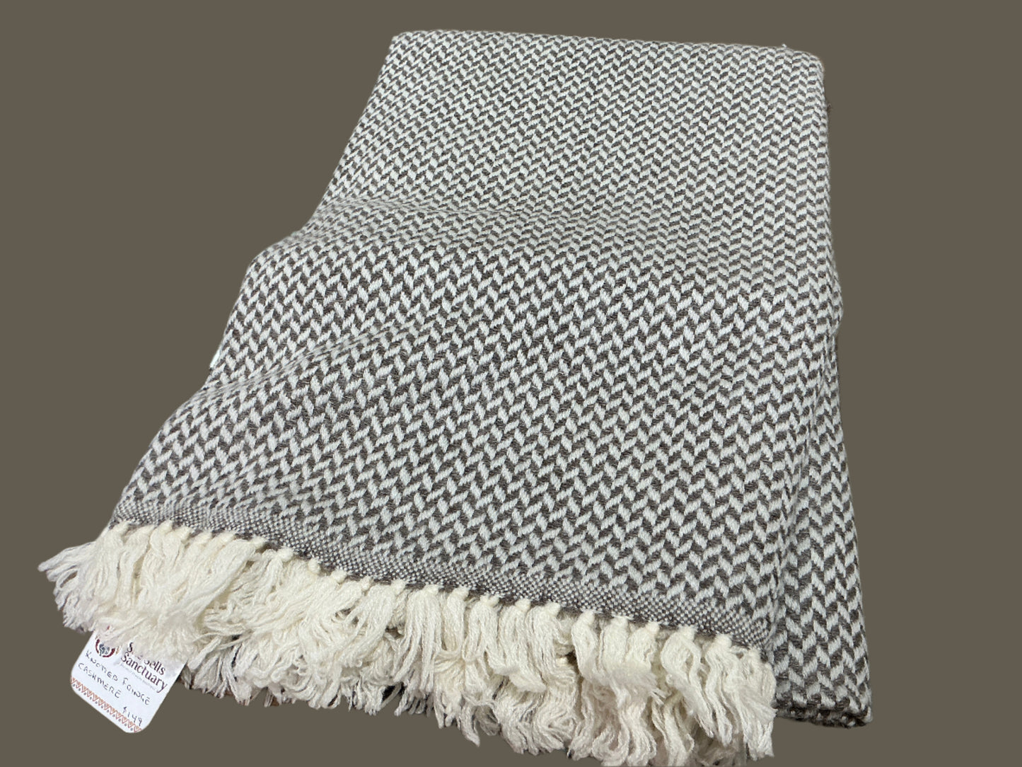 Light brown cashmere fringe blanket