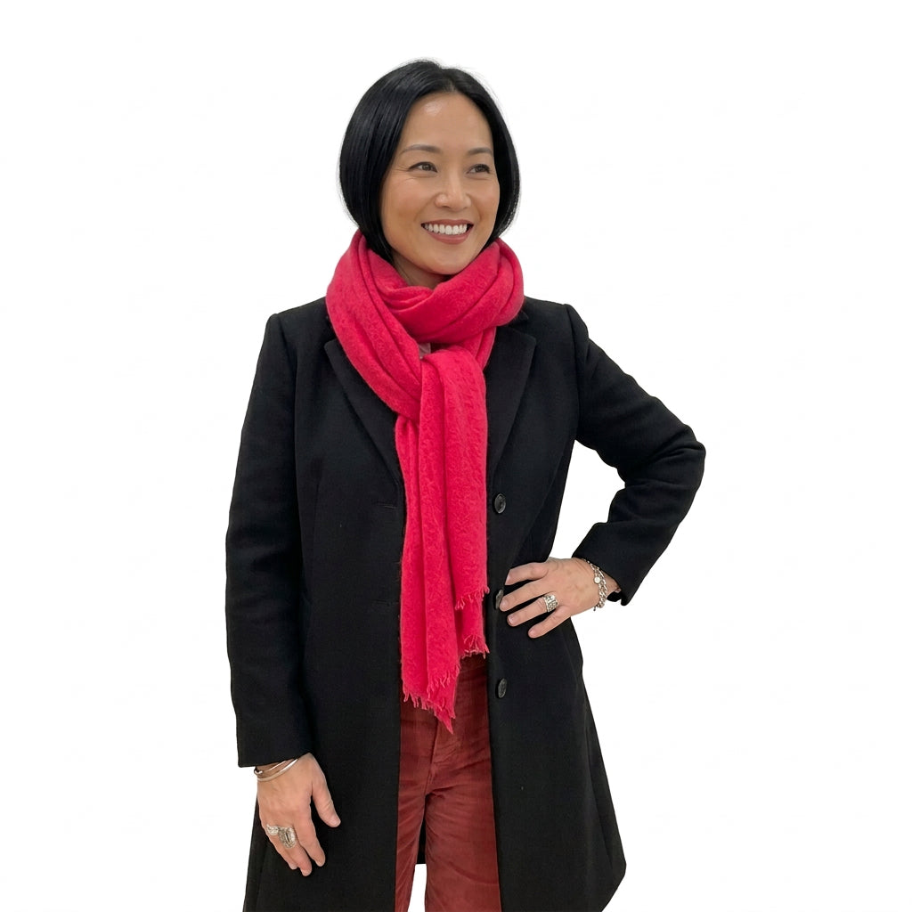 100% Cashmere Red Felted Shawl - Deep Coral