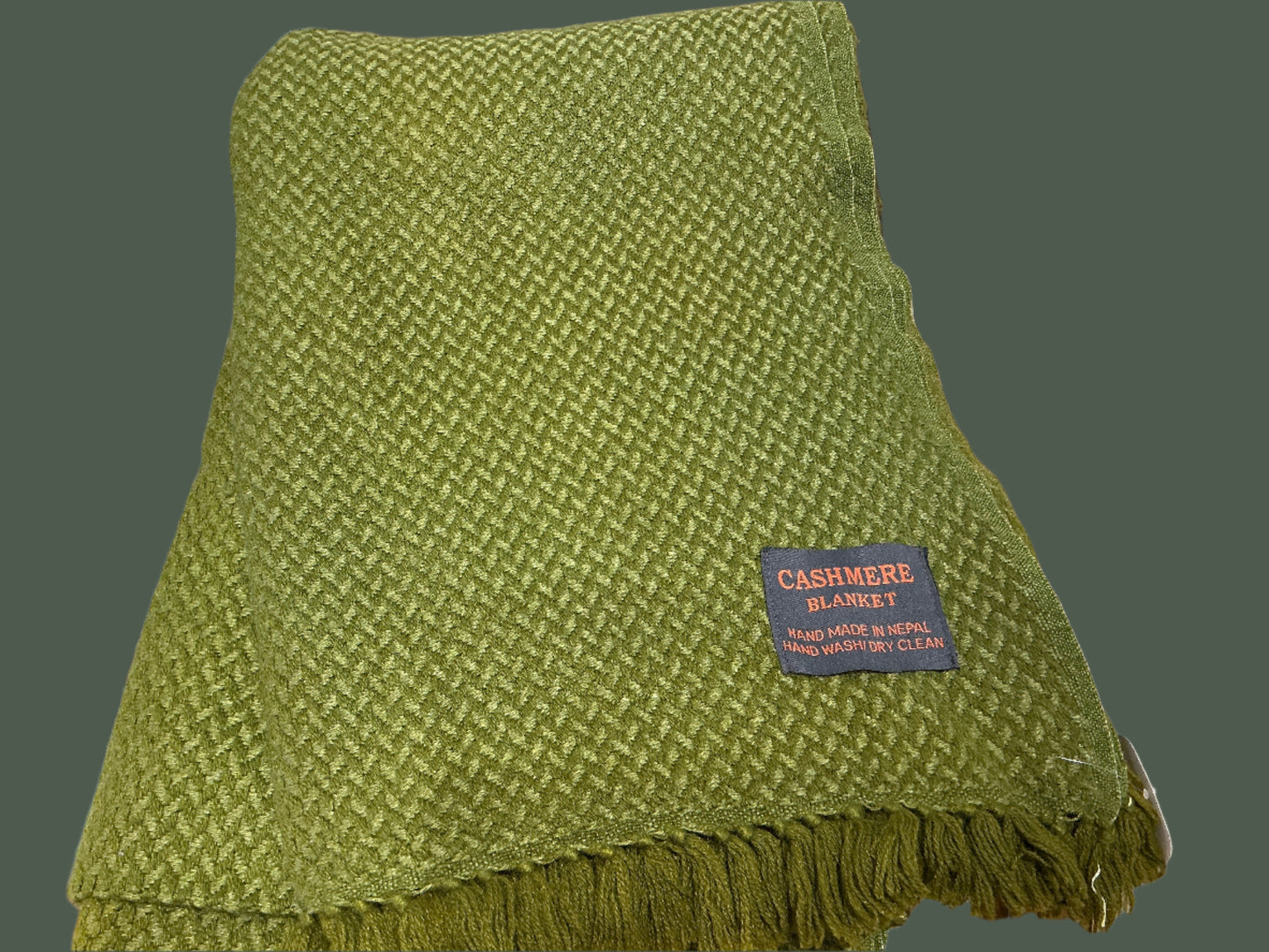 Green cashmere fringe blanket