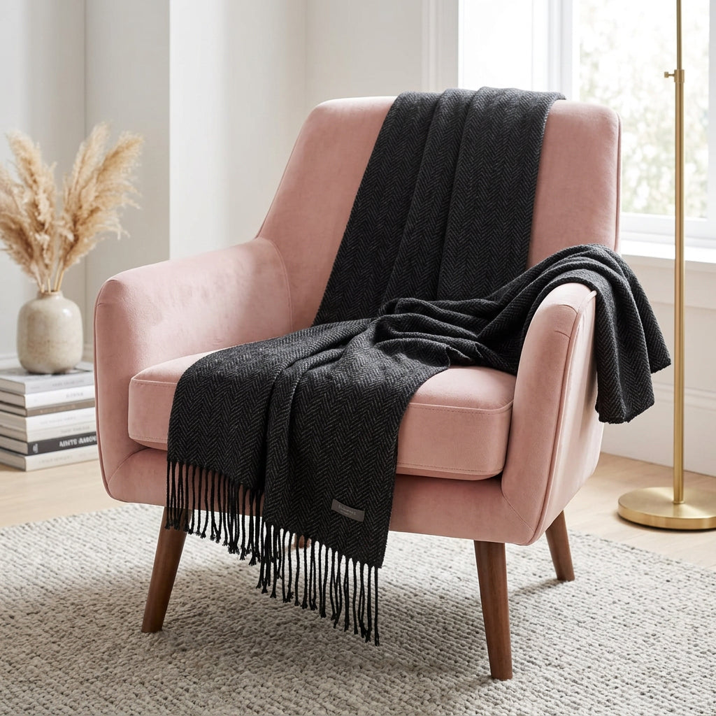 Cotton woven throw blanket