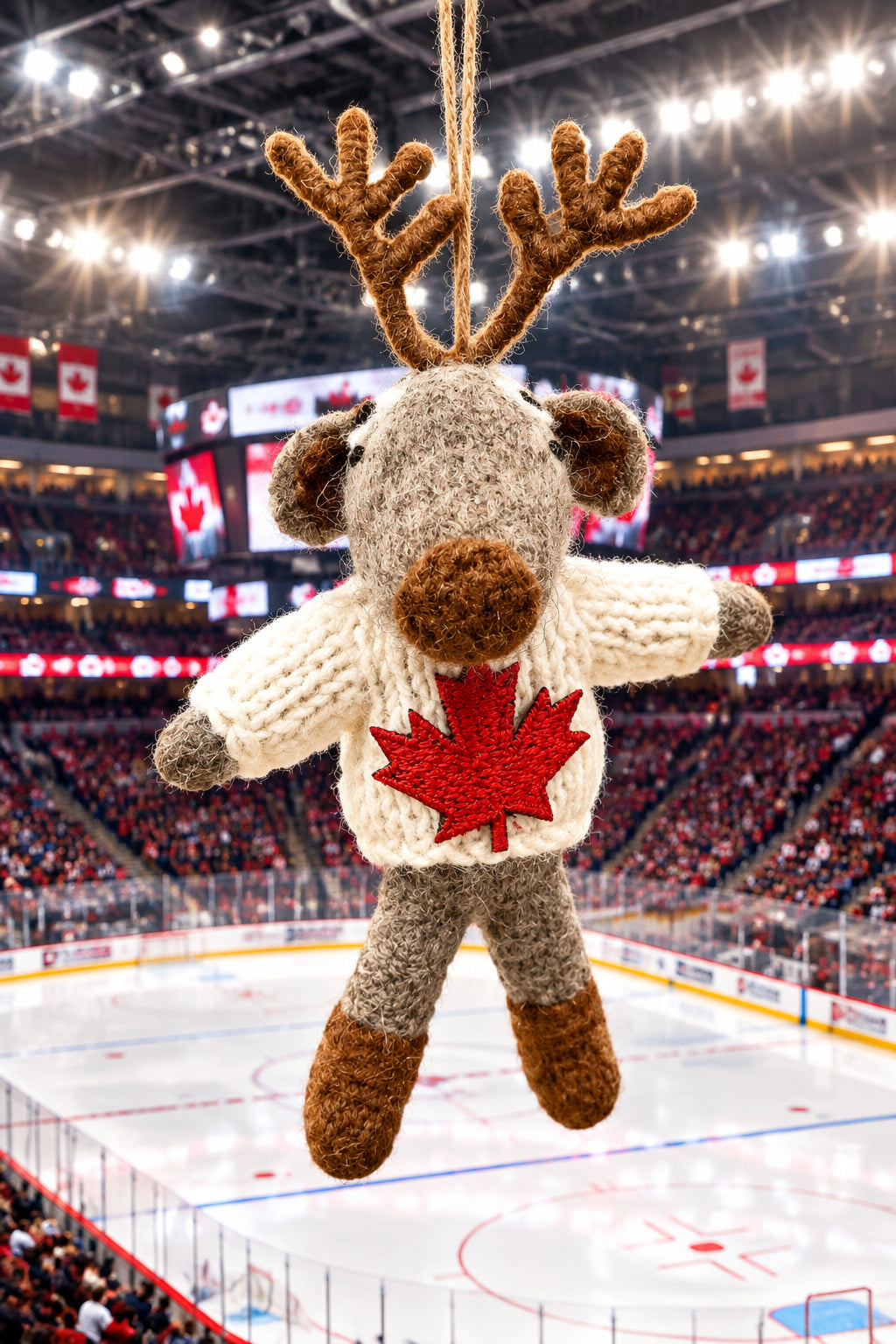 Canadian Moose Ornament with Red Embroidered Maple Leaf