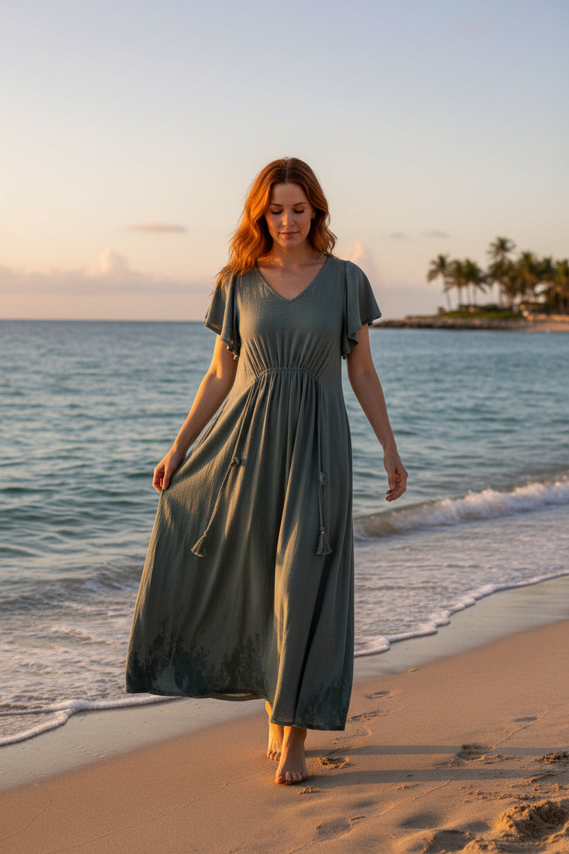 Teal Cotton Long Dress