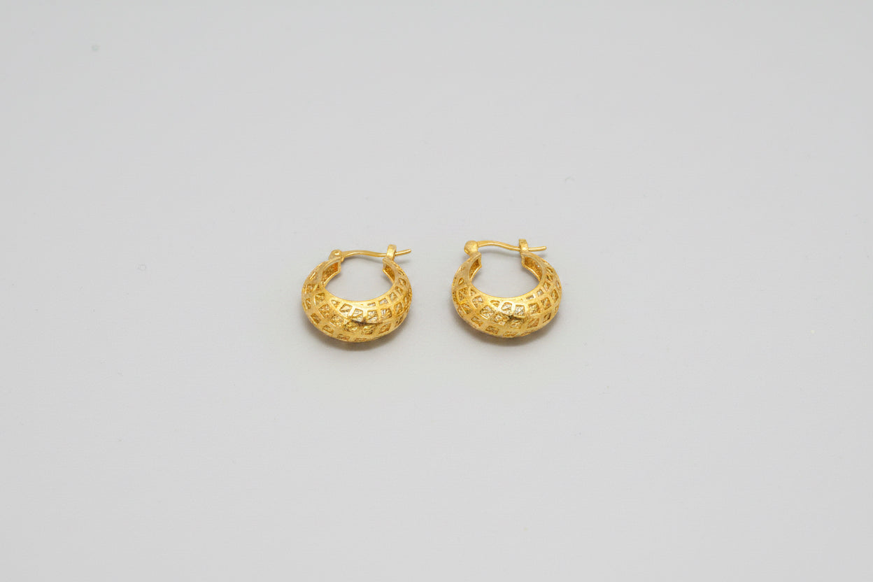 Open weave hoop brass earring
