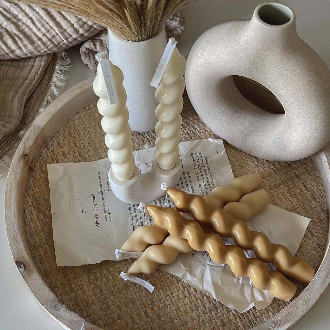 Twisted Taper Candle Set | Soy Wax Candlesticks | Handmade: Latte