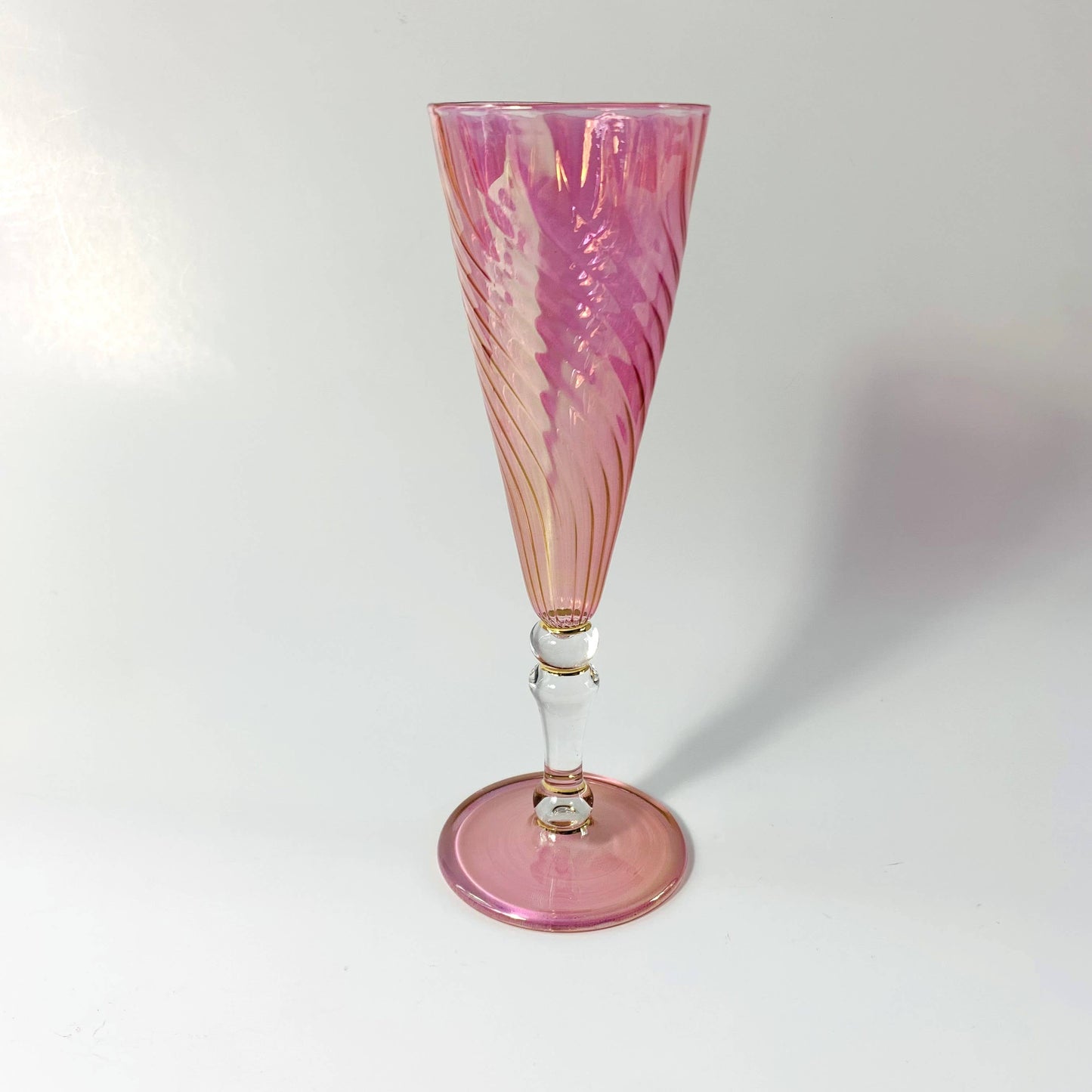 Blown Glass Long Stem Champagne Flute - Iridescent: Lavender