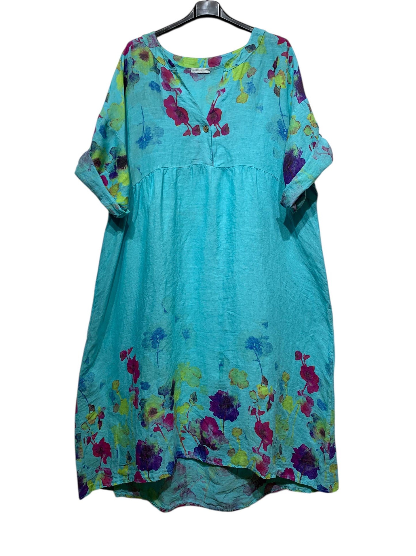 LINEN DRESS 1071 FLORAL PATTERN: ANISE