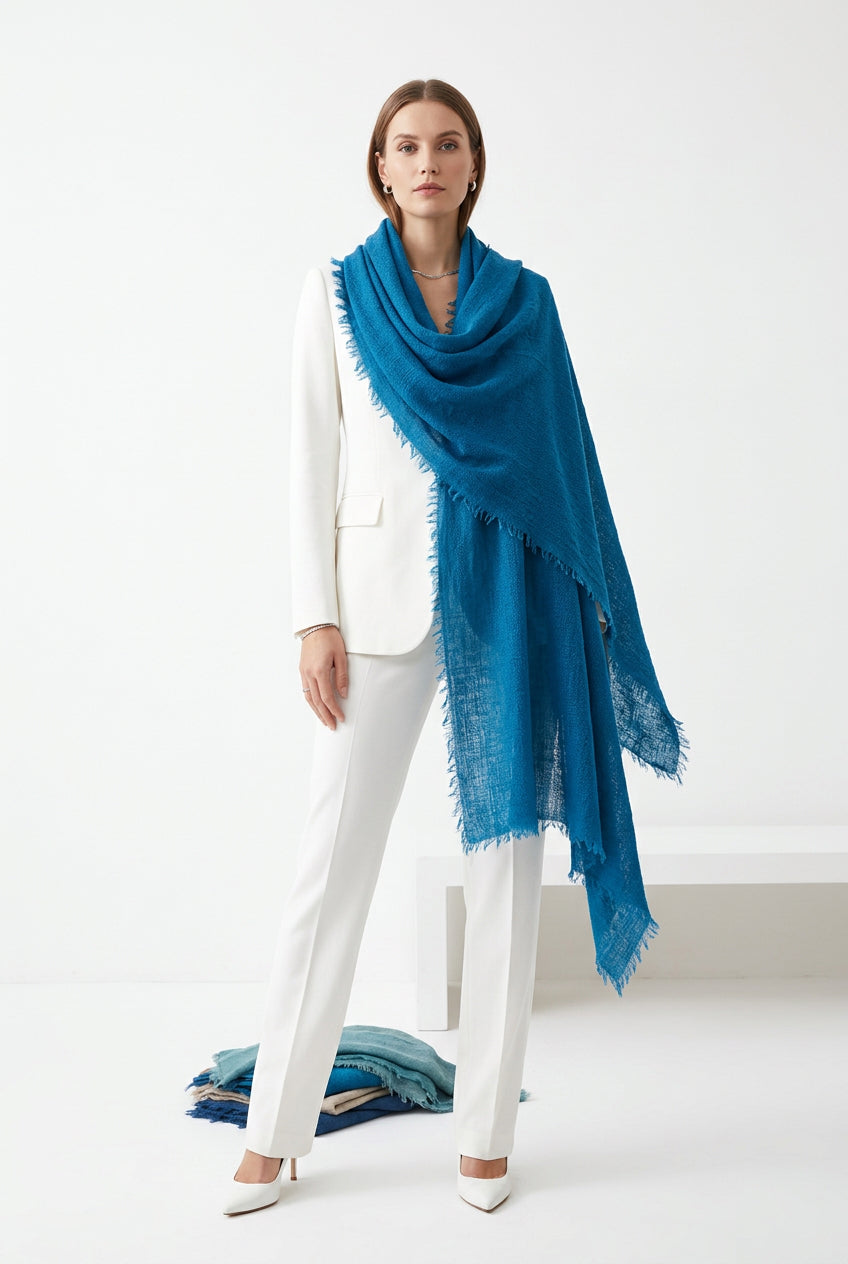100% Cashmere Felted Shawl Blue Lapis