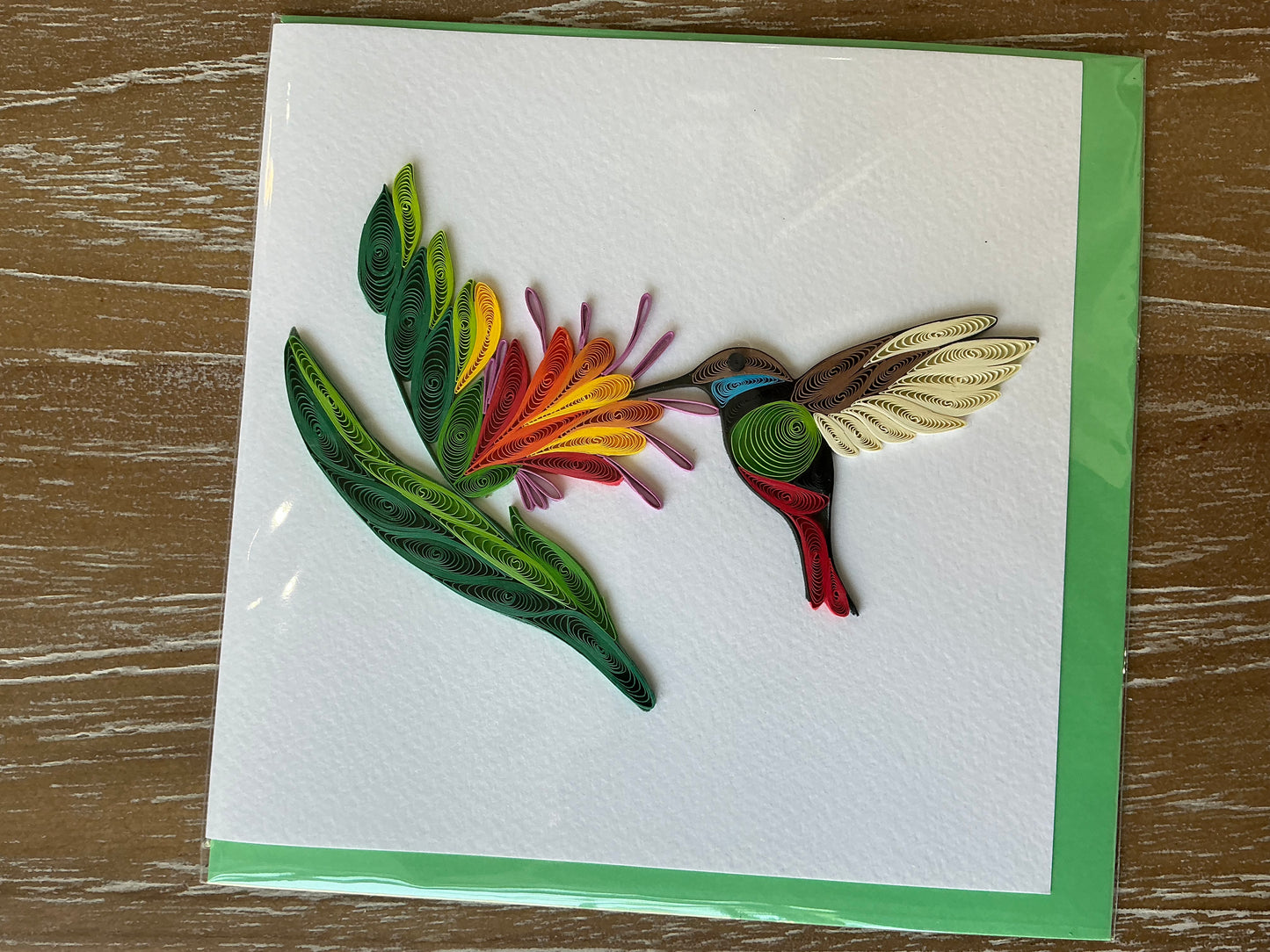 Hummingbird hand made quilling card