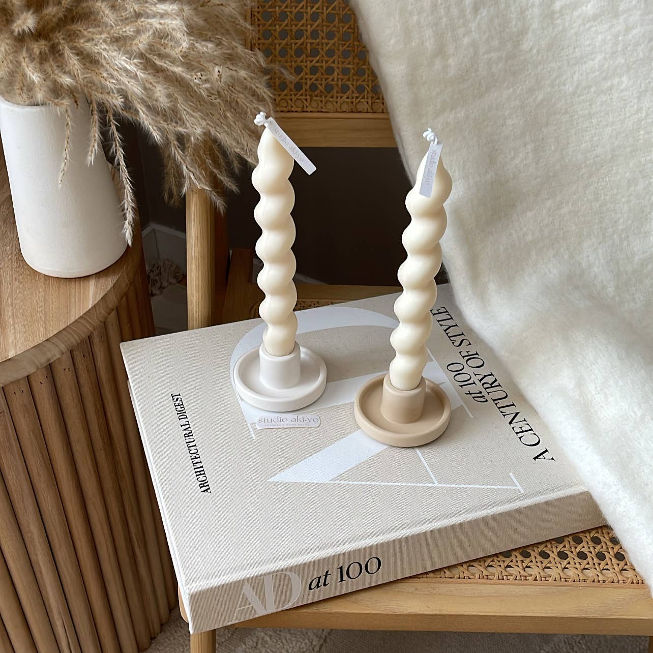 Round Taper Candle Holder | Minimalist Candlestick Holder: Light Beige