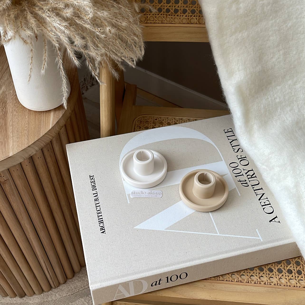 Round Taper Candle Holder | Minimalist Candlestick Holder: Light Beige