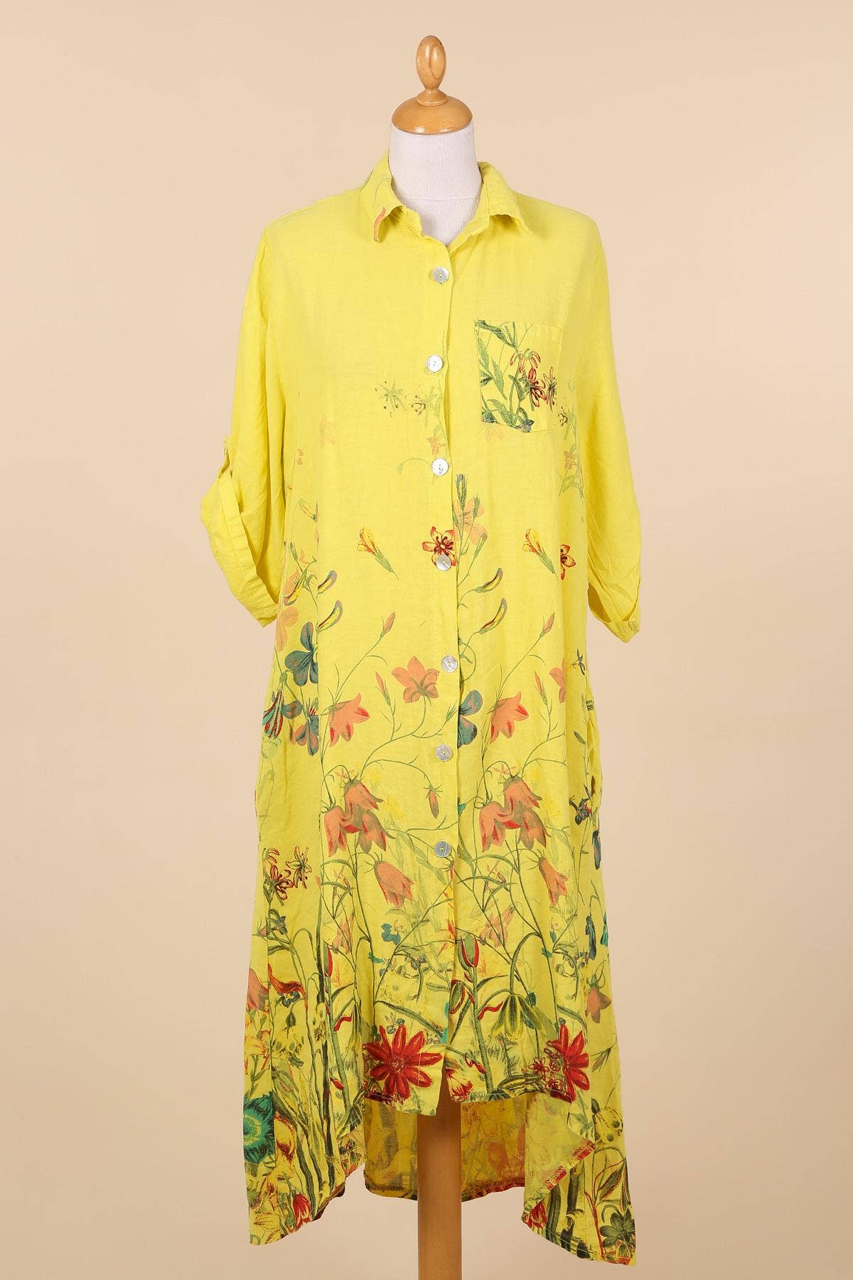 Shirt Dress 100% Linen: Sunflower
