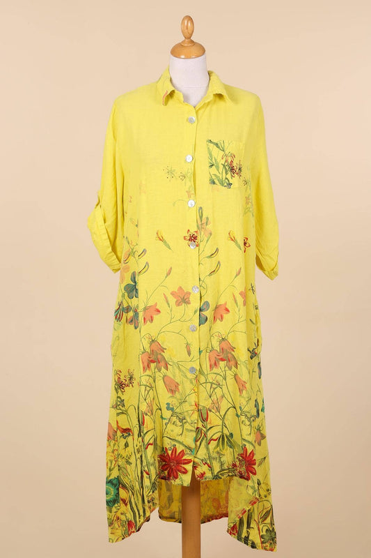 Shirt Dress 100% Linen: Sunflower