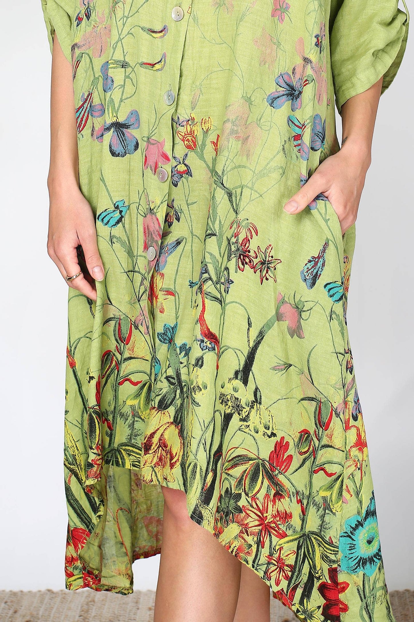 57517 LONG LINEN DRESS : APPLE