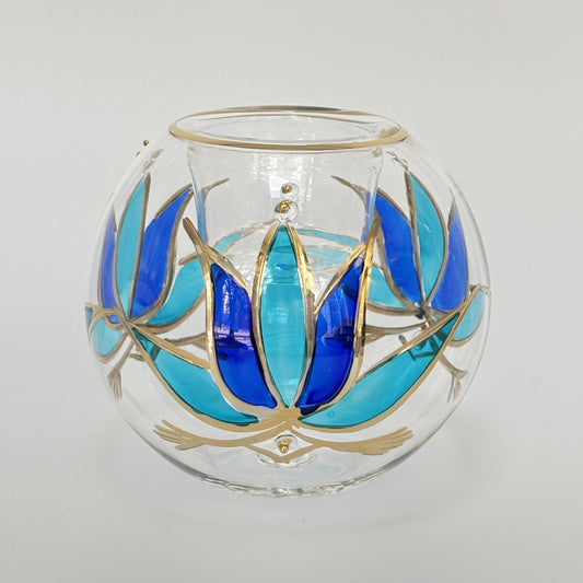 Blown Glass Candle Holder - Lotus Blue & Turquoise