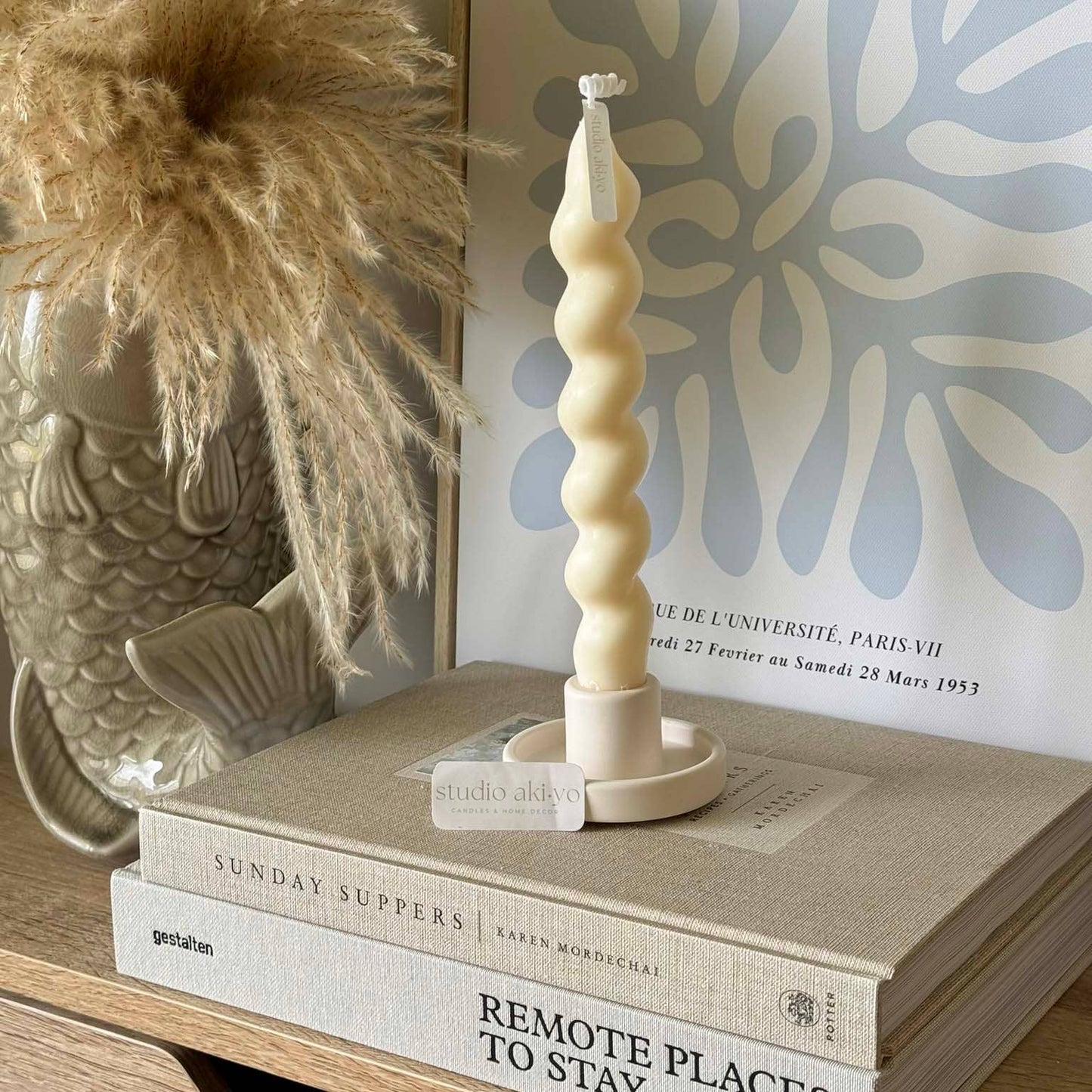 Round Taper Candle Holder | Minimalist Candlestick Holder: Light Beige