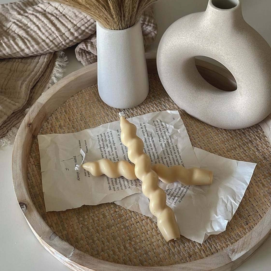 Twisted Taper Candle Set | Soy Wax Candlesticks | Handmade: Latte