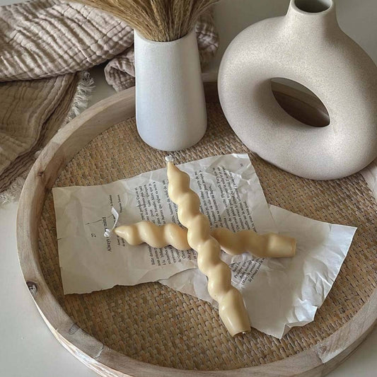 Twisted Taper Candle Set | Soy Wax Candlesticks | Handmade: Latte
