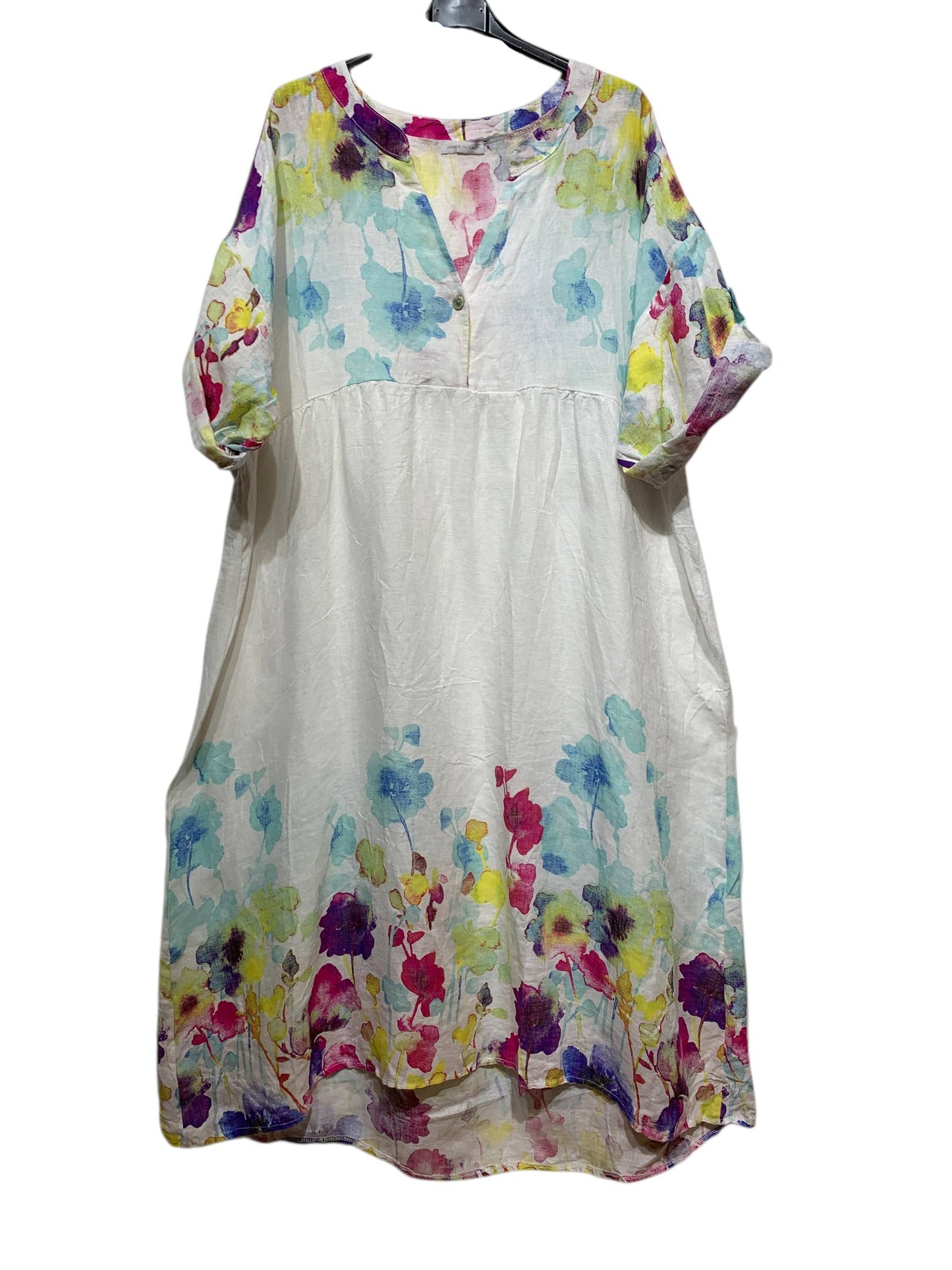 LINEN DRESS 1071 FLORAL PATTERN: ANISE