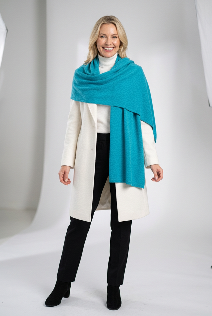 Jali Design Pure Cashmere Knitted Scarf aqua