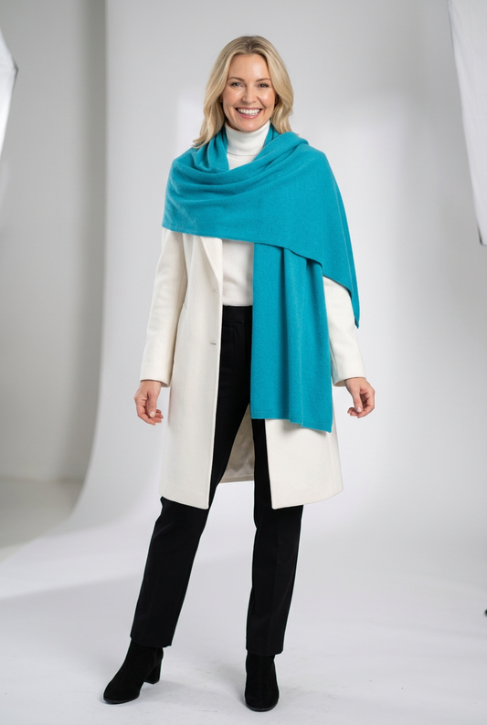 Jali Design Pure Cashmere Knitted Scarf aqua