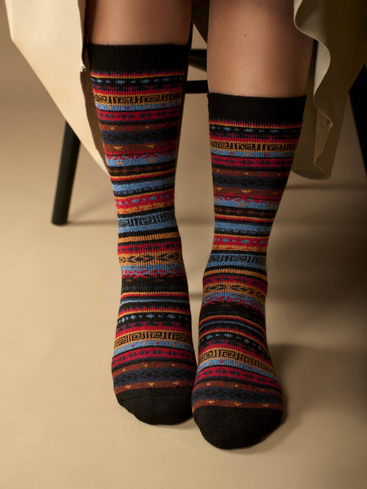 Fair Isle Alpaca Socks | Full Cushion Socks | Crew Socks: Clay / Medium