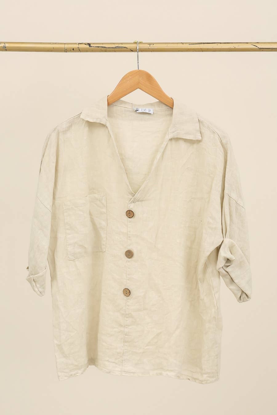 Linen blouse v-neck 68137 100% linen: Frog
