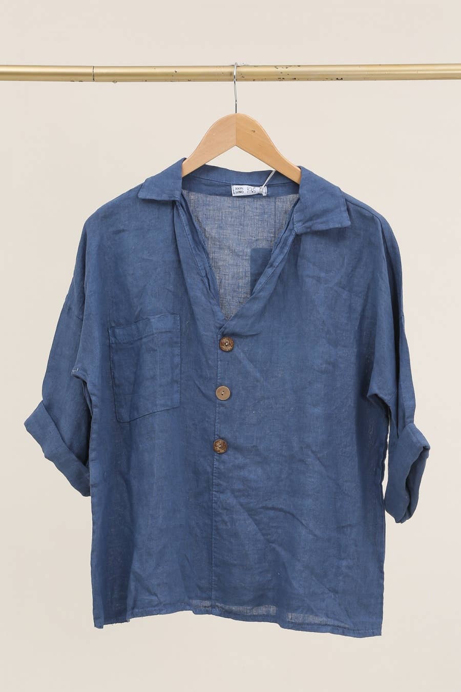 Linen blouse v-neck 68137 100% linen: Frog