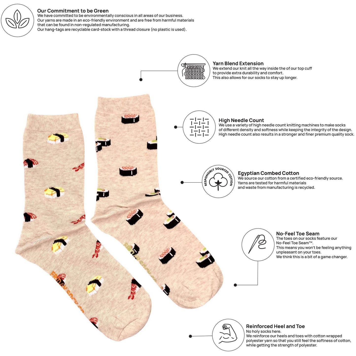Women’s Beige Sushi Socks: Women’s 5 – 10