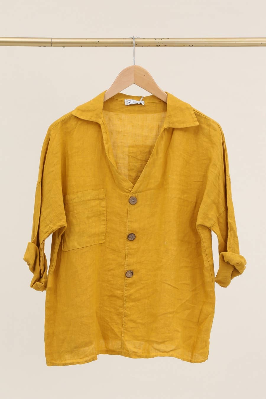 Linen blouse v-neck 68137 100% linen: Frog
