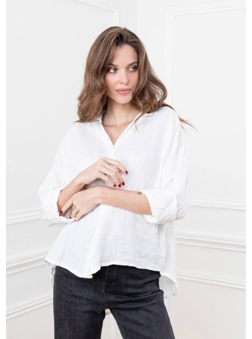 LINEN SHIRT. 48902 NINA: WHITE