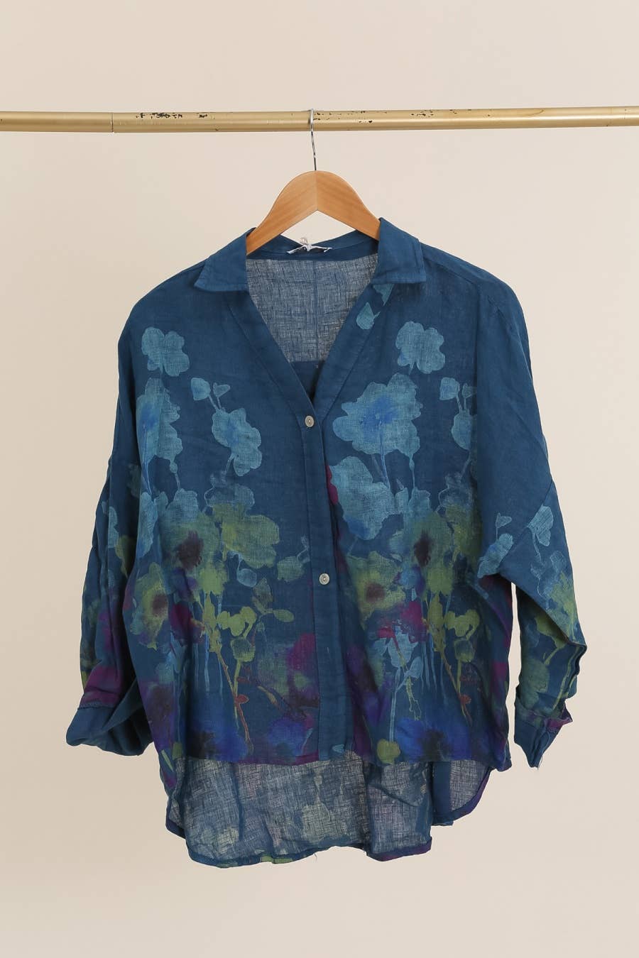Floral print blouse 20984 100% linen: White
