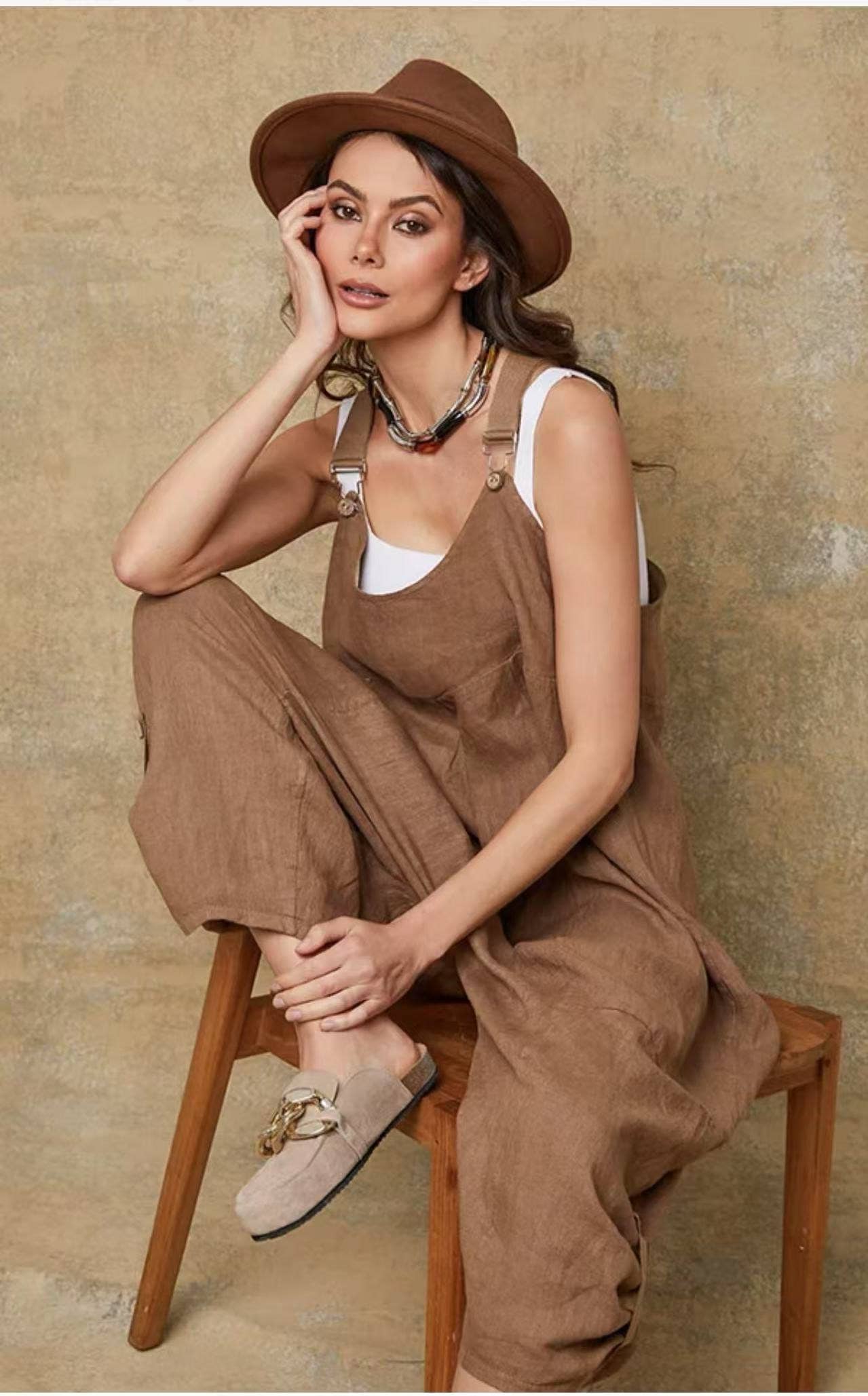 100% Linen Jumpsuit  TOBACCO