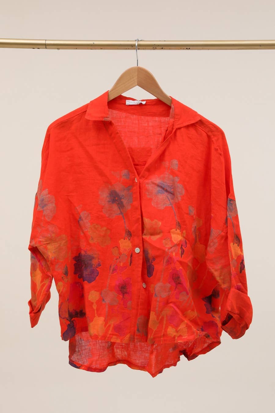 Floral print blouse 20984 100% linen: White