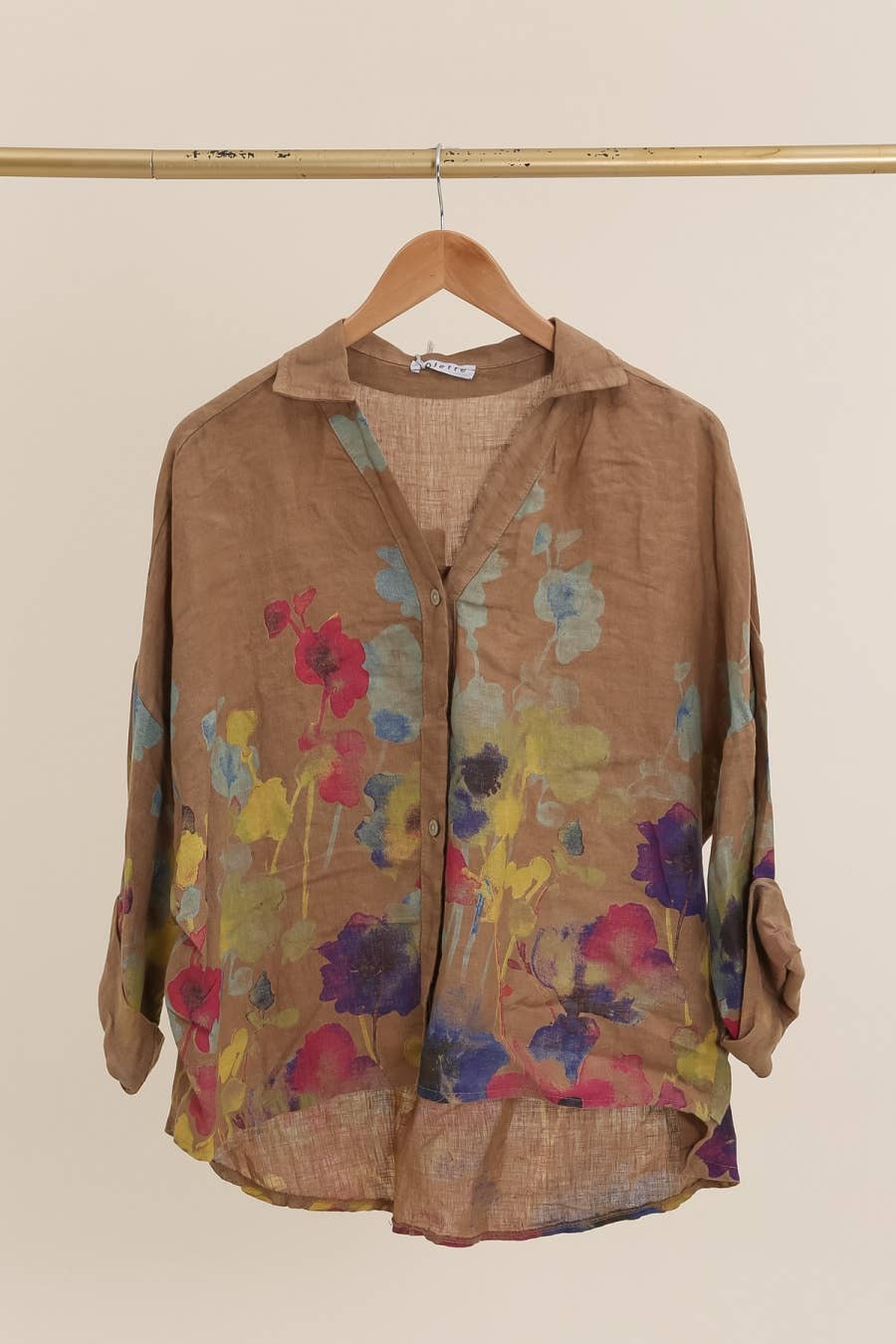 Floral print blouse 20984 100% linen: White