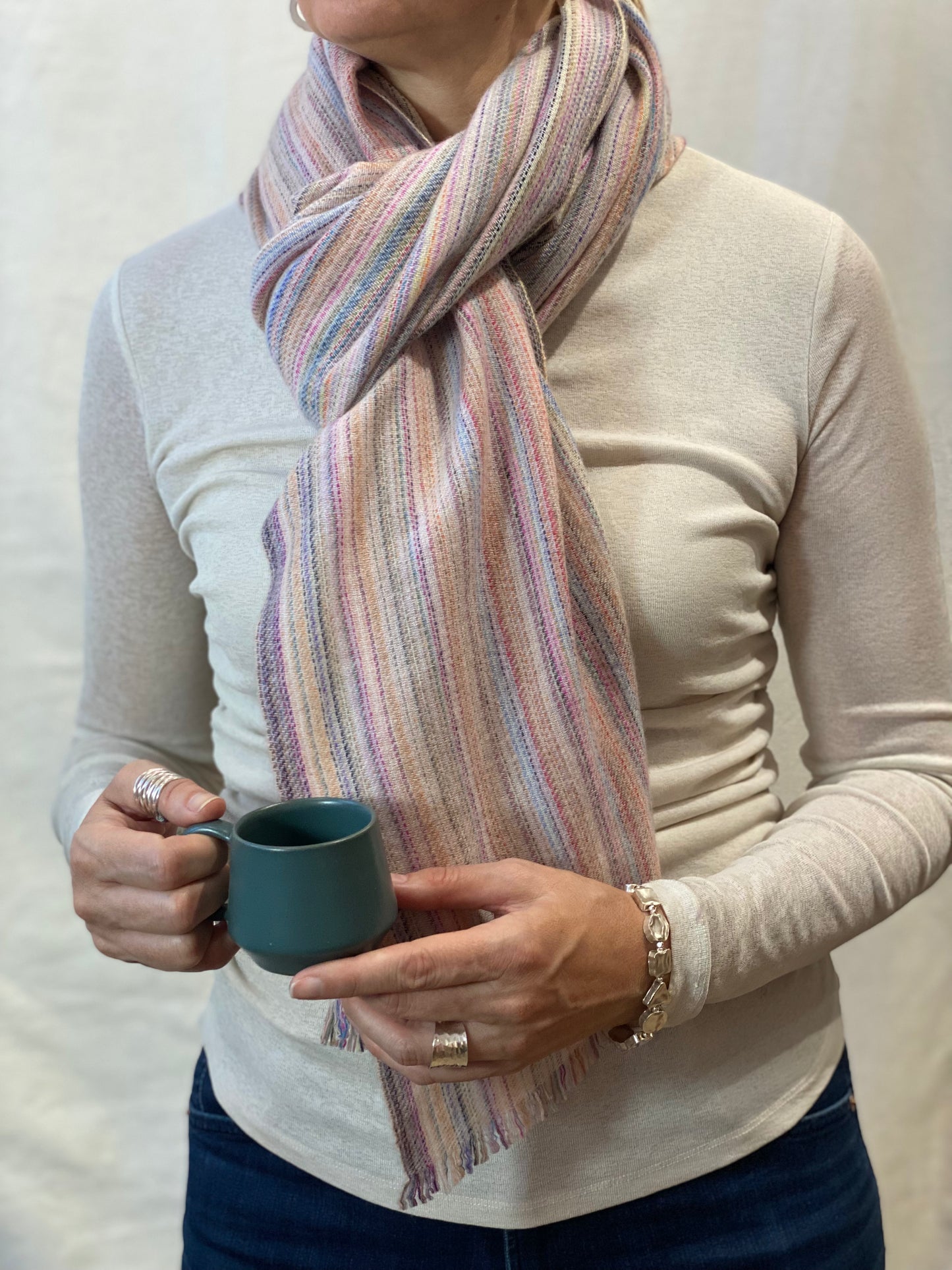 Mixed Pink Stripe Cashmere Scarf