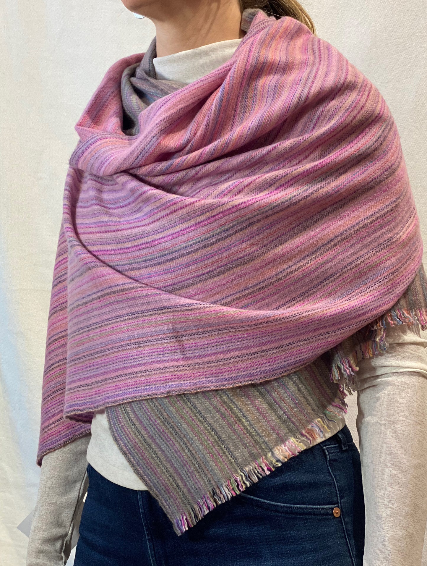 Mixed Dark Pink Stripe Cashmere Scarf