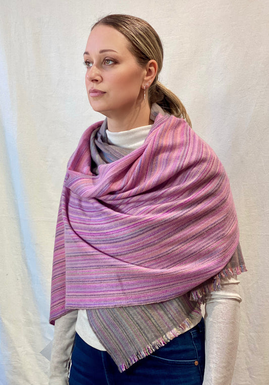Mixed Dark Pink Stripe Cashmere Scarf