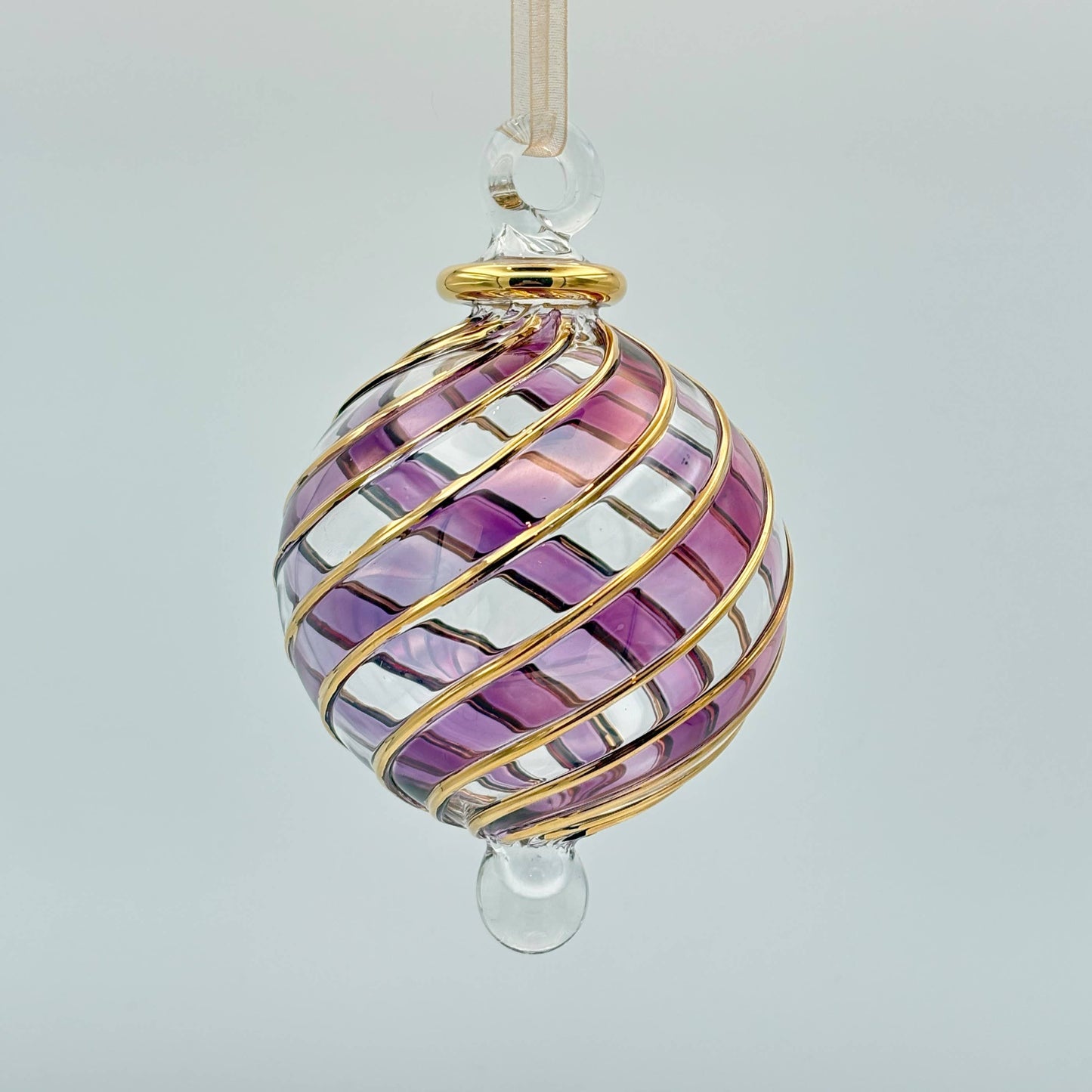 Blown Glass Ornament - Lilac & Gold Swirl