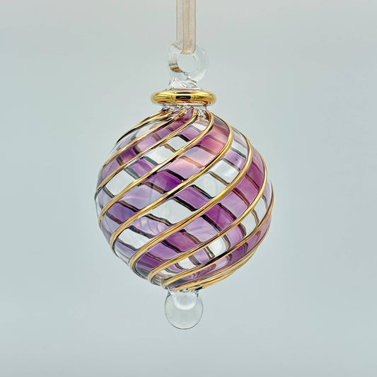 Blown Glass Ornament - Lilac & Gold Swirl