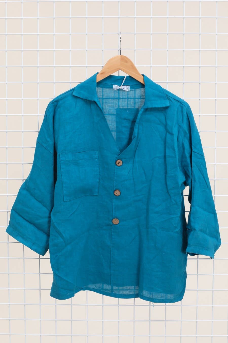 Linen blouse v-neck 68137 100% linen: Frog