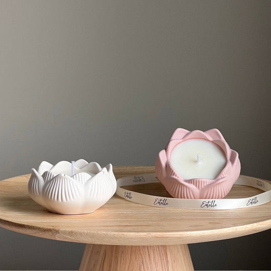 Lotus Jar Soy Wax Candle: Handmade Jesmonite Vessel, Wood Wick: Lavender & Sea salt