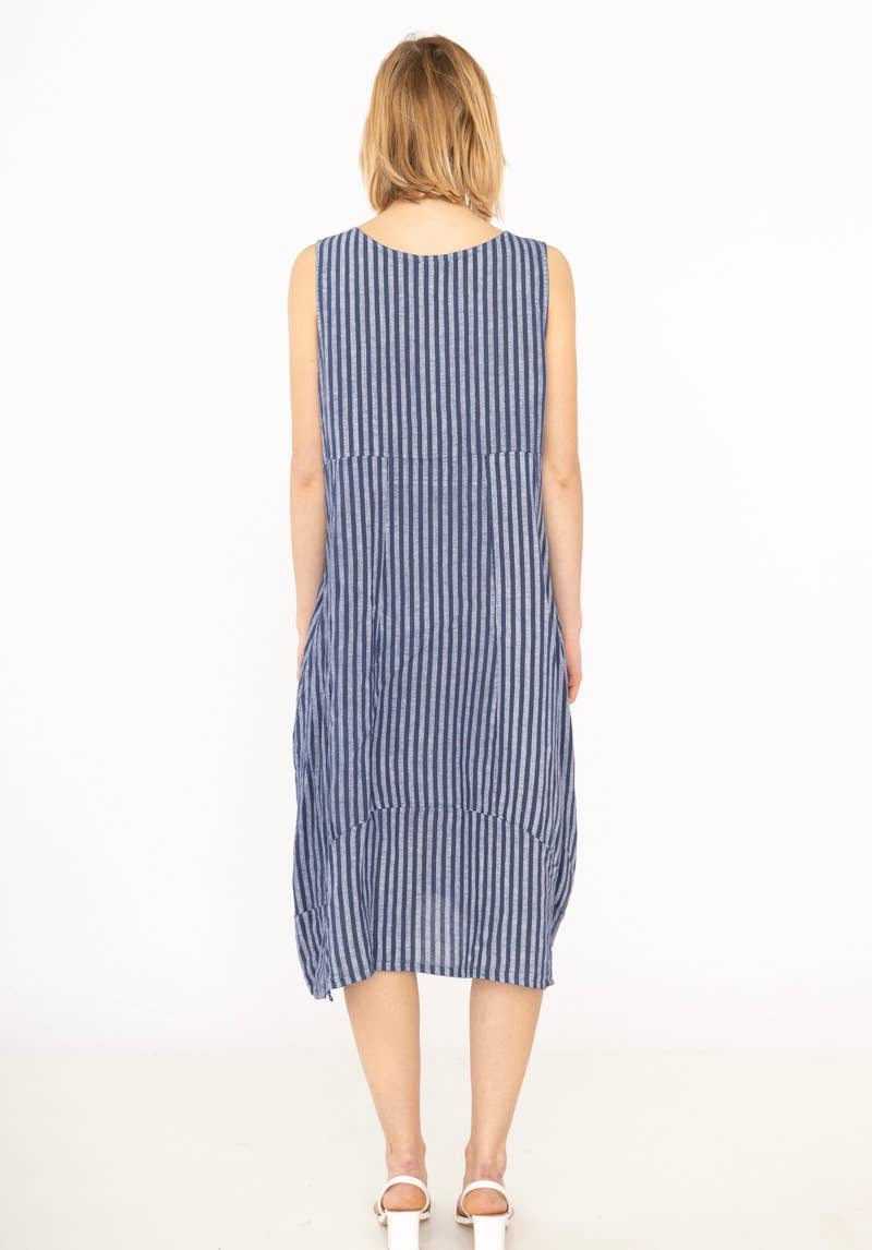 322 LINEN DRESS WITH VERTICAL STRIPES: GRANATA