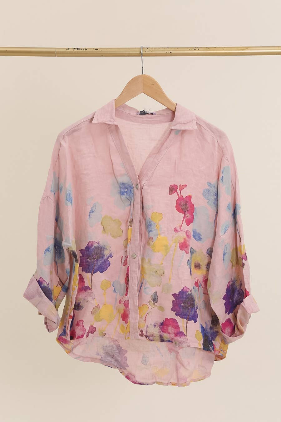 Floral print blouse 20984 100% linen: Rose