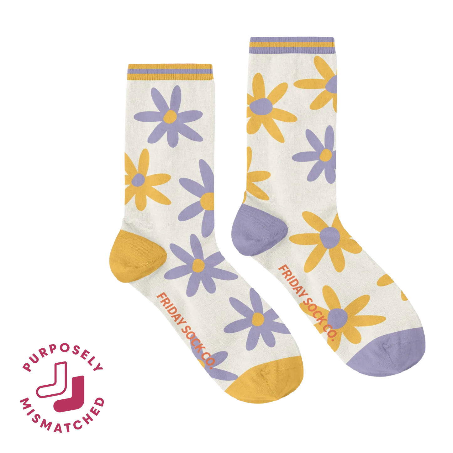 Women's Purple & Yellow Flower Socks: Women’s 5 – 10