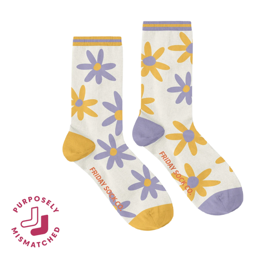 Women's Purple & Yellow Flower Socks: Women’s 5 – 10
