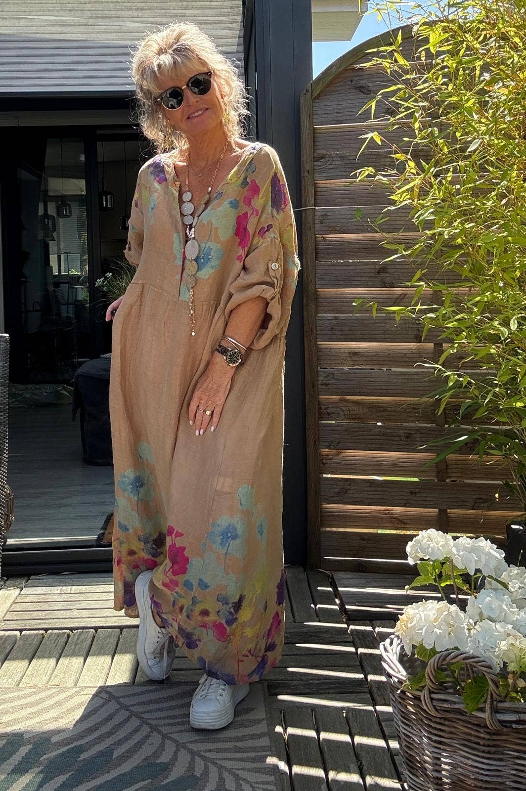 LINEN DRESS 1071 FLORAL PATTERN: ANISE