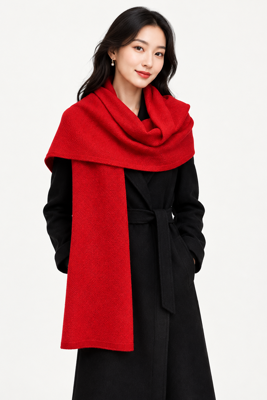 Jali Design Pure Cashmere Knitted Scarf Red