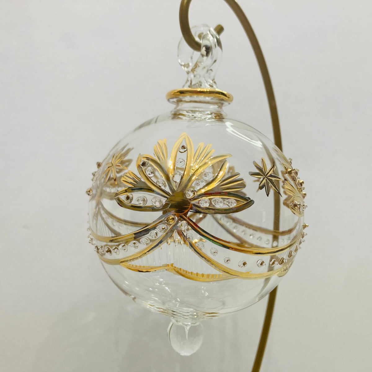 Blown Glass Ornament - Lotus Garland Gold: Upward