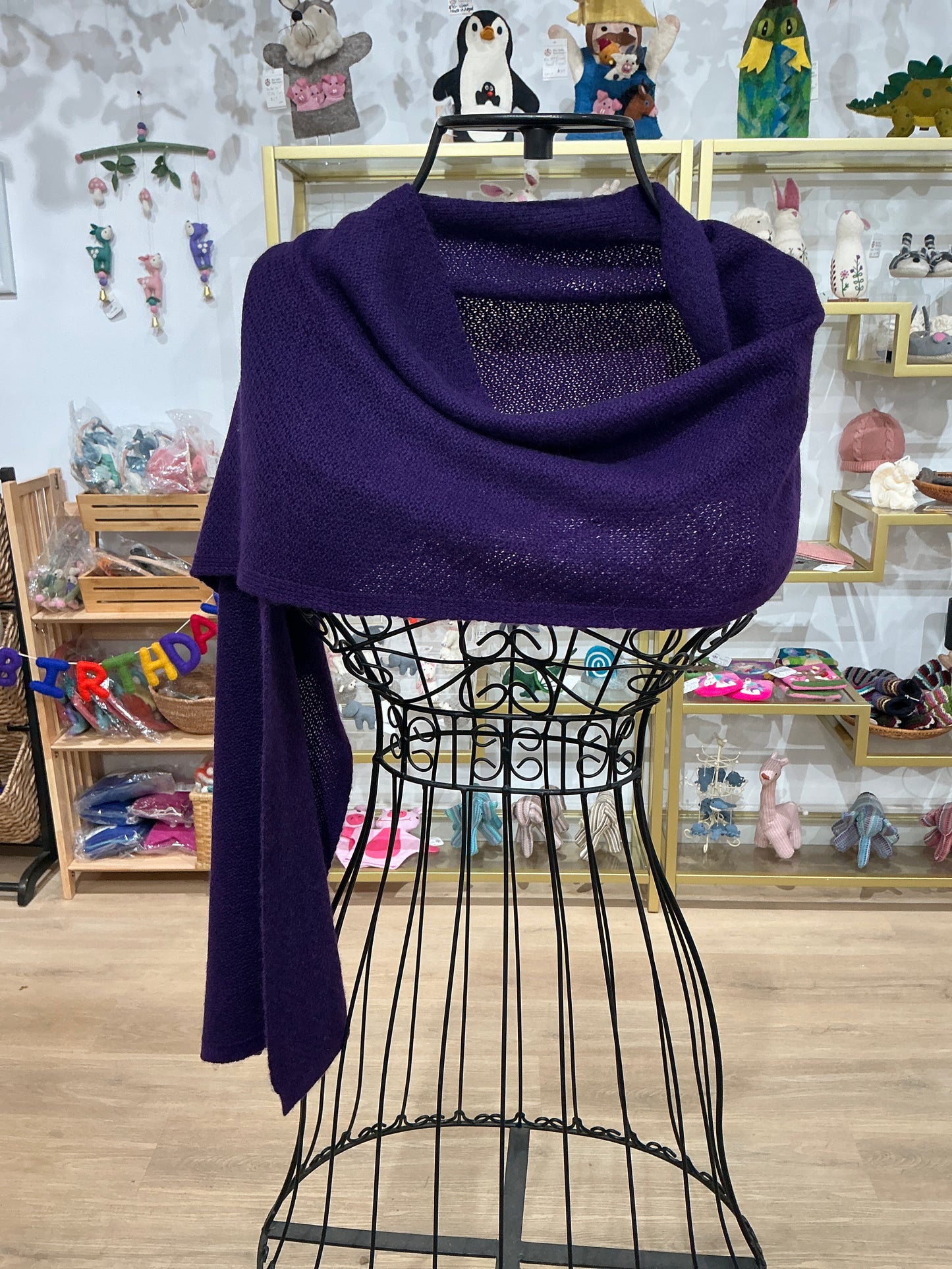 Jali Design Pure Cashmere Knitted Scarf deep purple