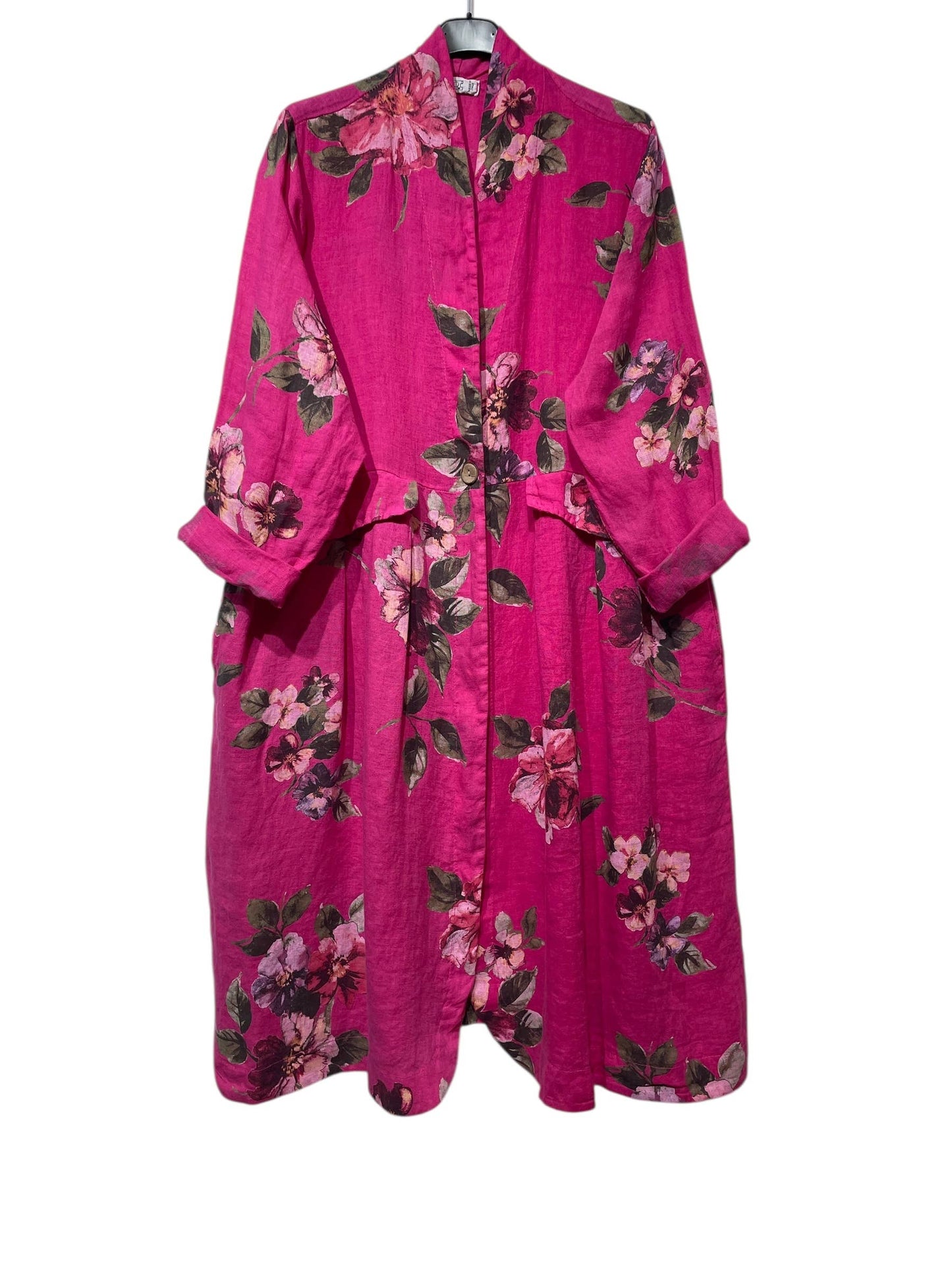 JACKET 1142 FLOWERS LINEN MATERIAL WITH POCKETS: Beige
